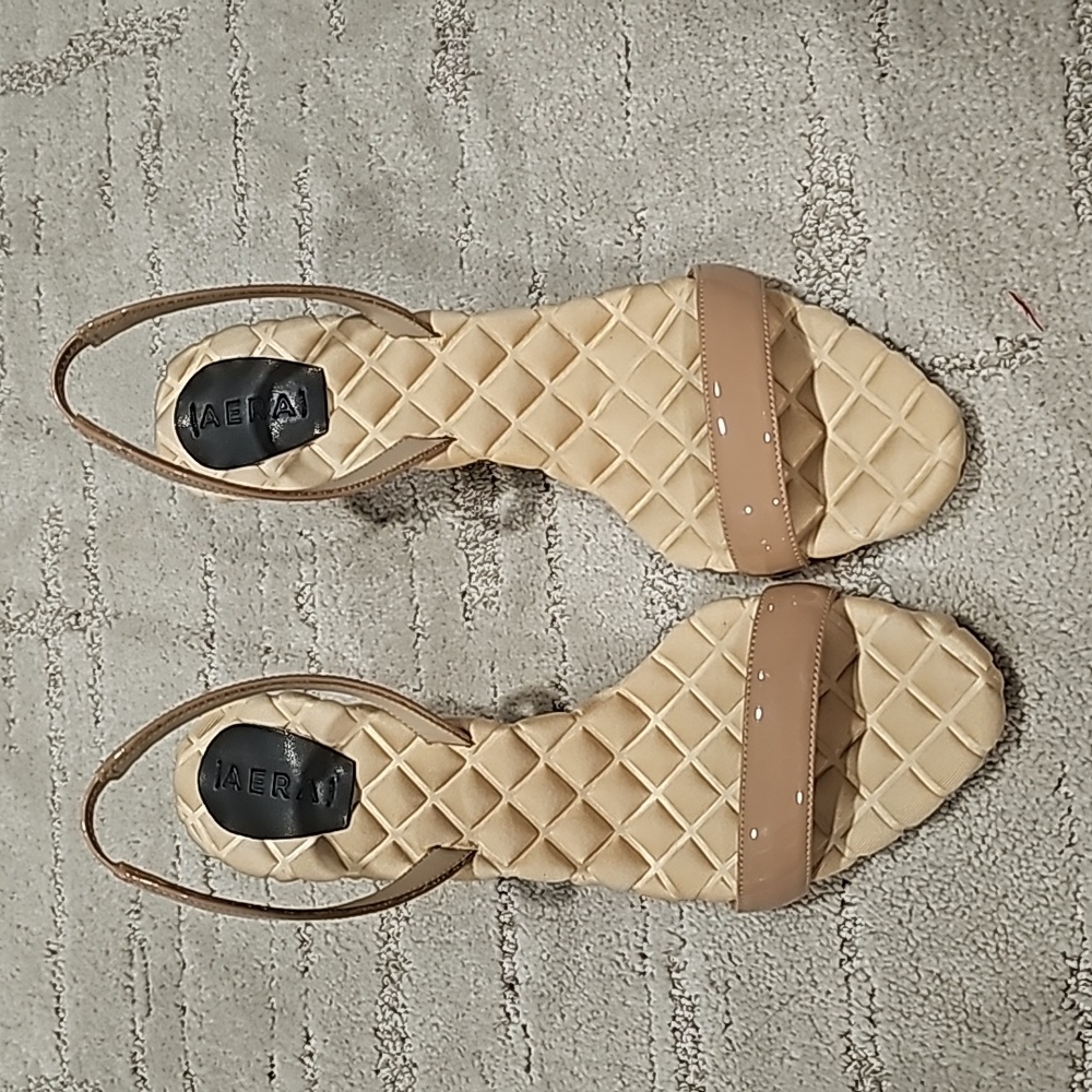 AERA Claudia Vegan Patent Leather Quilted Slingback Sandals